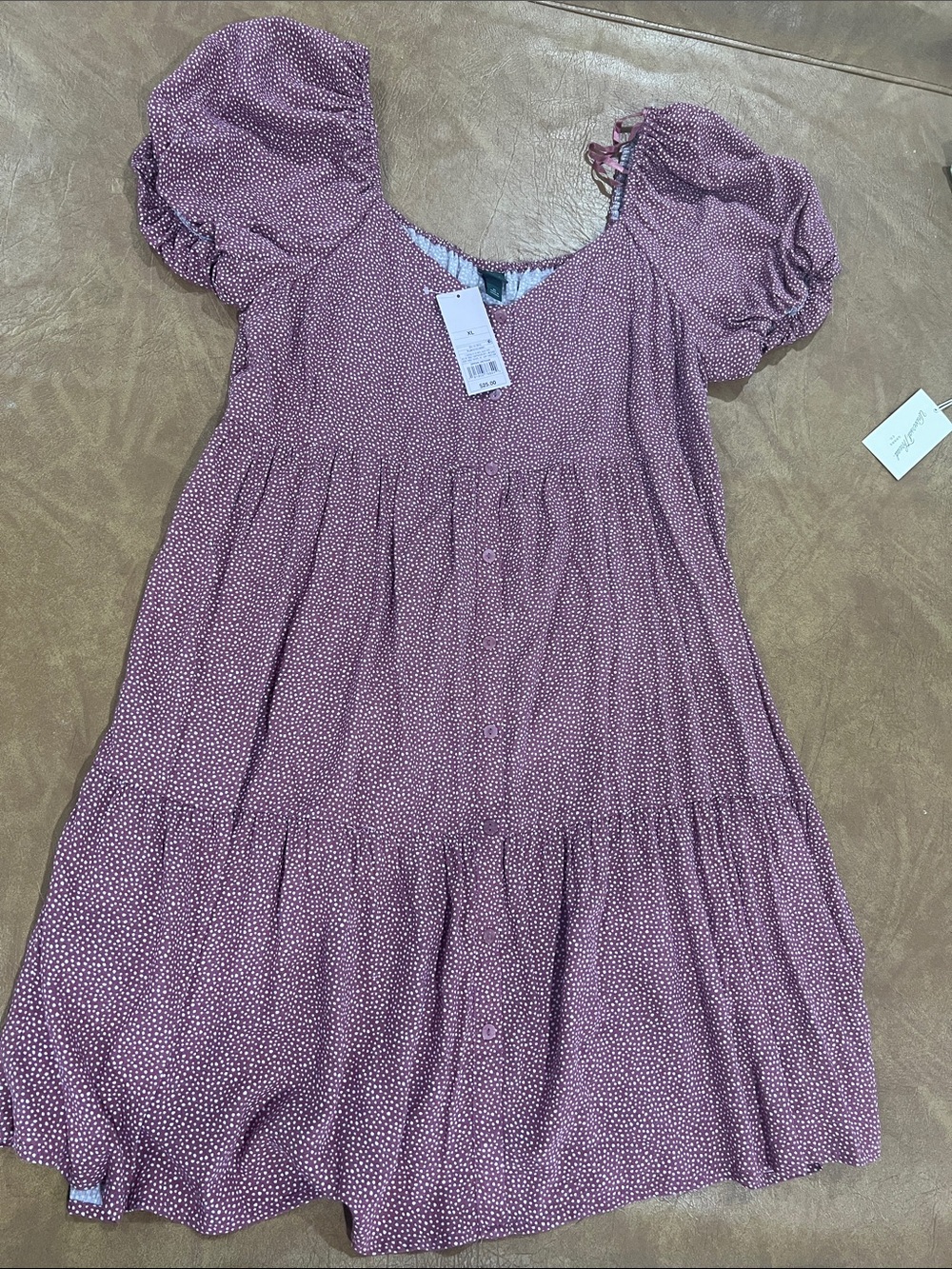 wild fable Dusty Mauve Puff-Sleeve Tiered Midi Dress